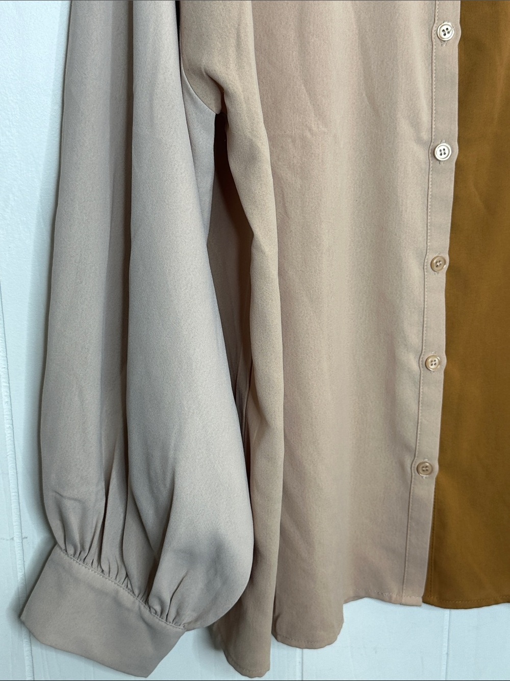 Andree Colorblock Button-Down Shirt in Brown and Beige - Picture 3 of 10